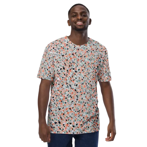 Coral Terrazzo on a Men's Crew Neck T-Shirt