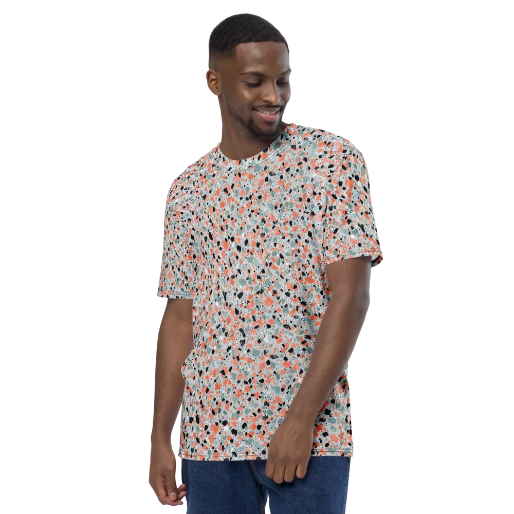 Coral Terrazzo on Men's Crew Neck T-Shirt — Left