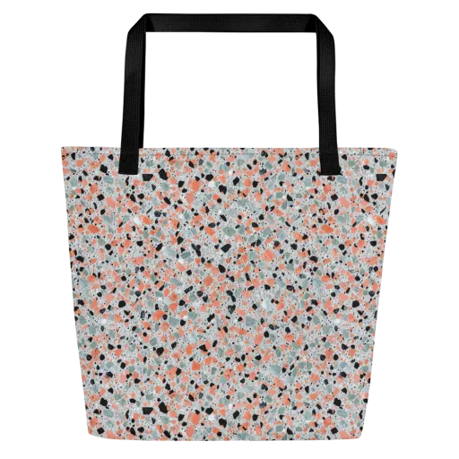 Coral Terrazzo on a Large Tote Bag W/ Pocket