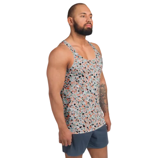 Coral Terrazzo on a Men's Tank Top