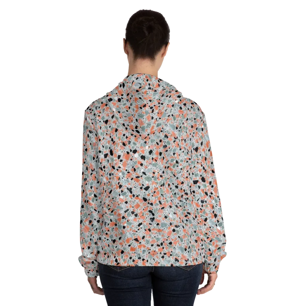 Coral Terrazzo on Women's Full-Zip Hoodie — Back On Person