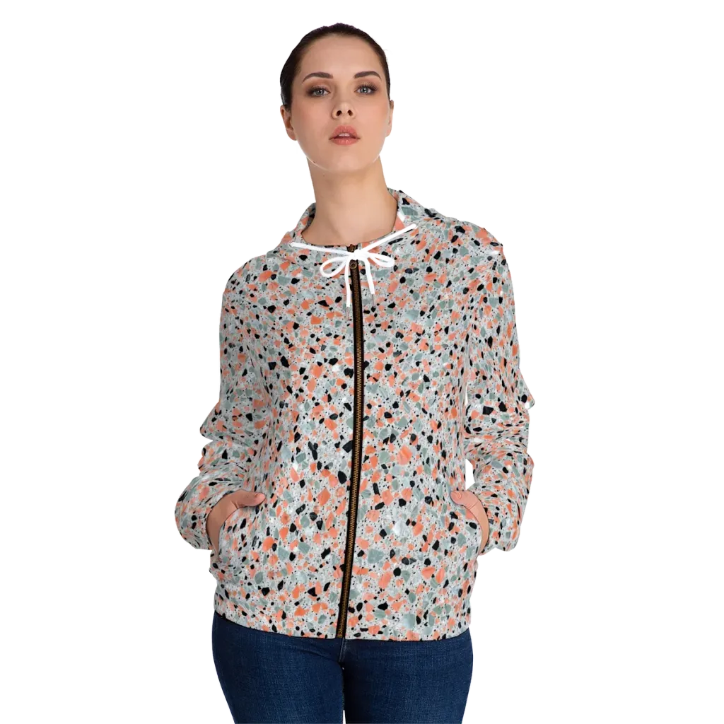 Coral Terrazzo on Women's Full-Zip Hoodie — Front On Person