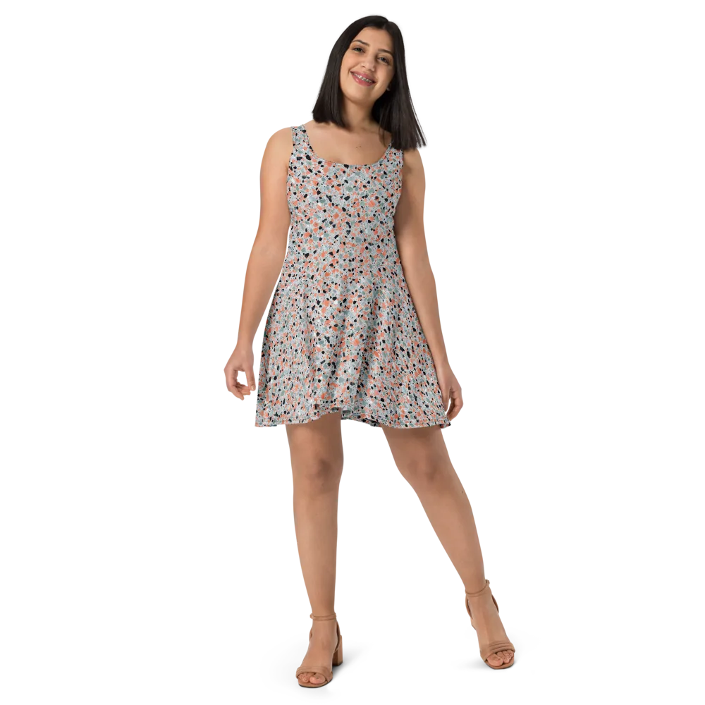 Coral Terrazzo on Skater Dress — Front