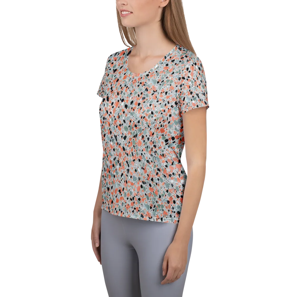 Coral Terrazzo on Women's Athletic T-Shirt — Left