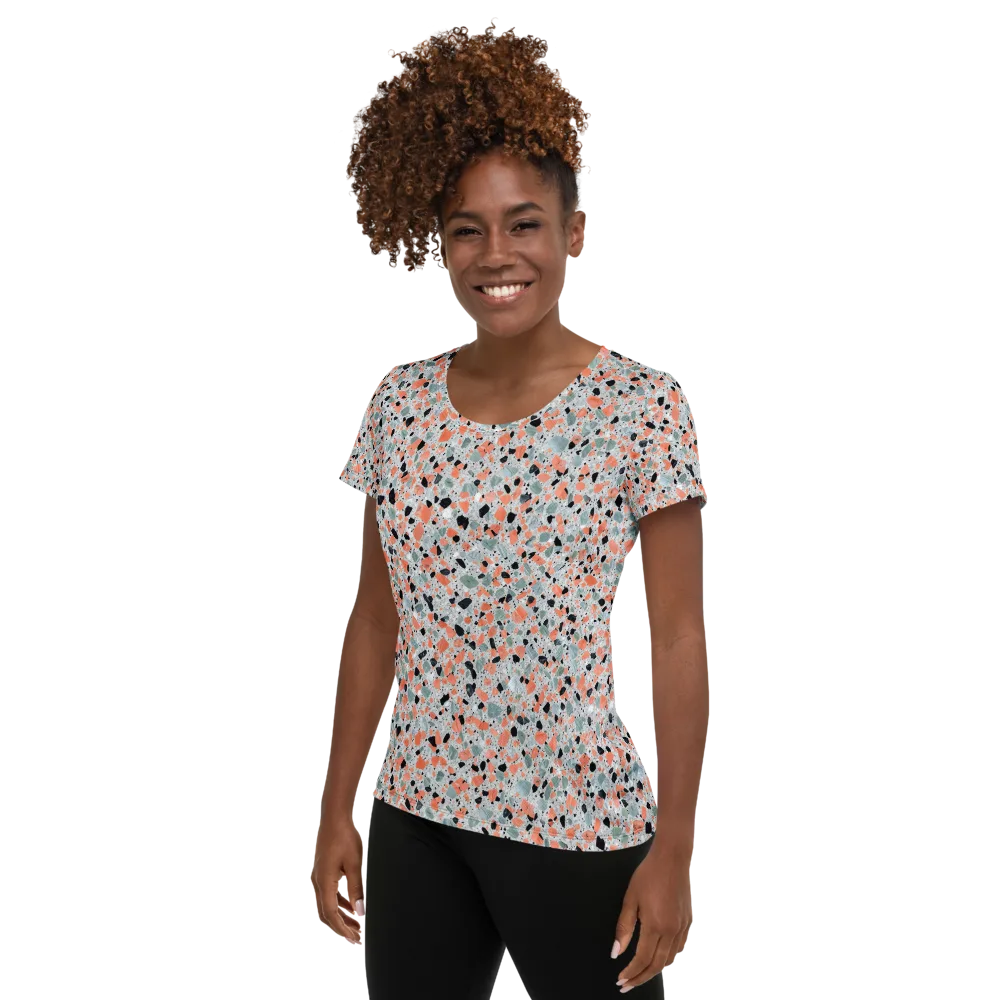 Coral Terrazzo on Women's Athletic T-Shirt — Left