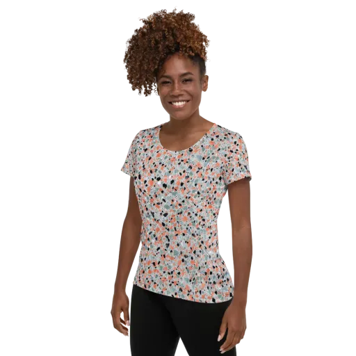 Coral Terrazzo on a Women's Athletic T-Shirt
