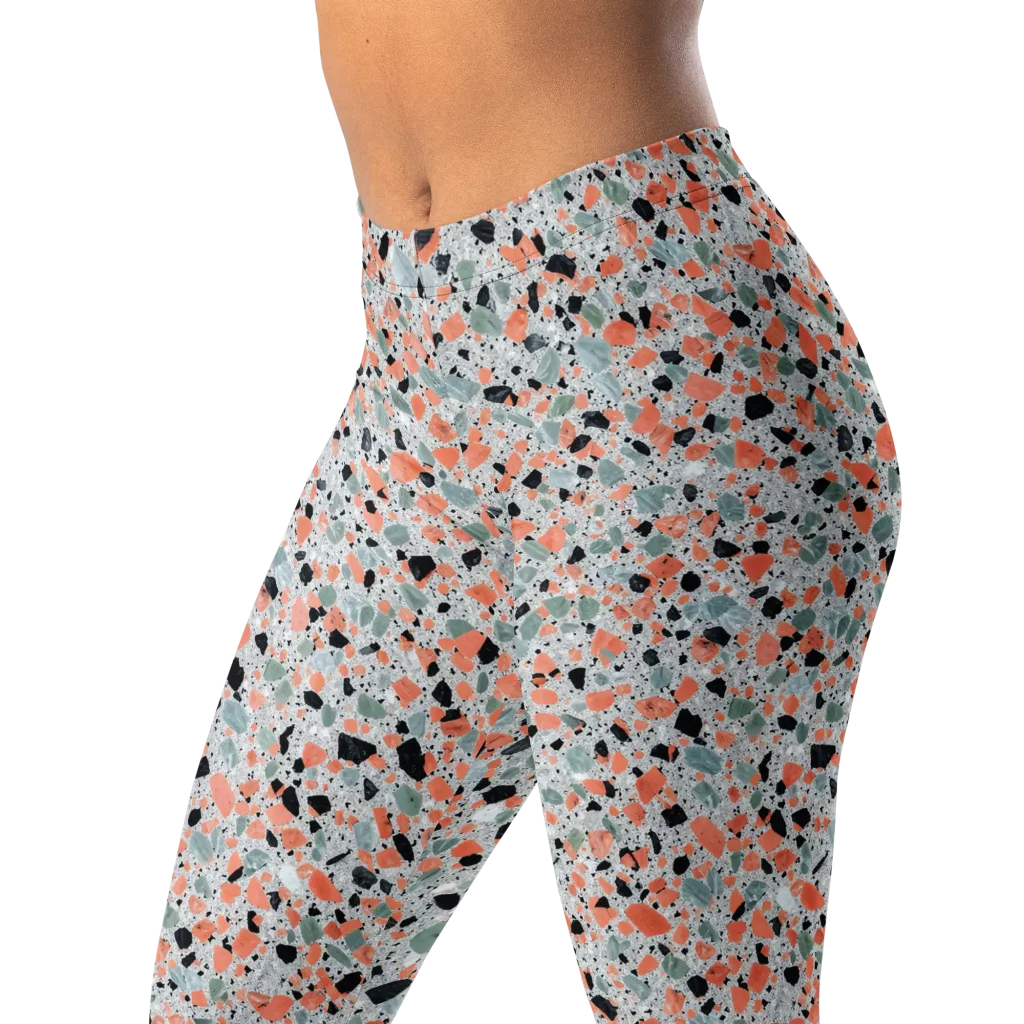 Coral Terrazzo on Leggings — Left Front