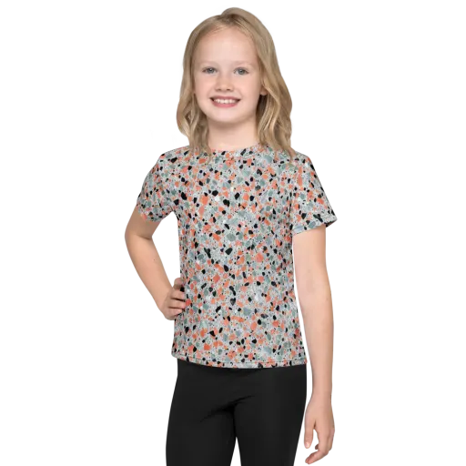Coral Terrazzo on a Kids Crew Neck T-Shirt