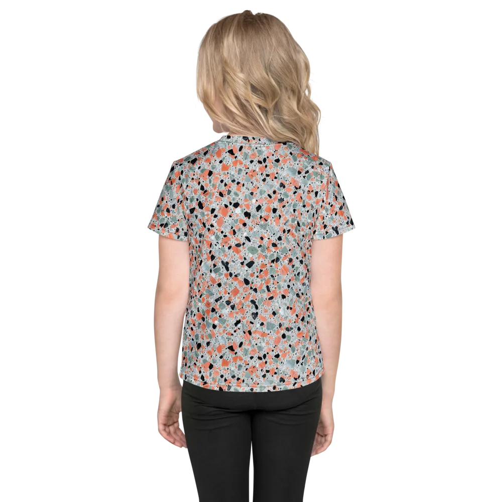 Coral Terrazzo on Kids Crew Neck T-Shirt — Back