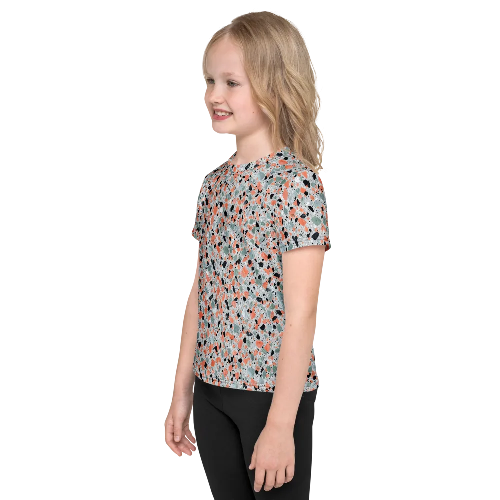 Coral Terrazzo on Kids Crew Neck T-Shirt — Left