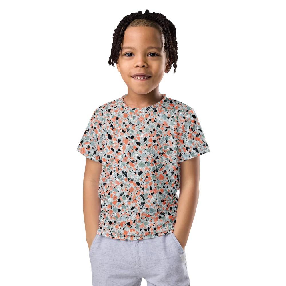Coral Terrazzo on Kids Crew Neck T-Shirt — Front