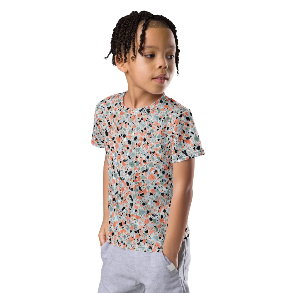 Coral Terrazzo on Kids Crew Neck T-Shirt — Left Front