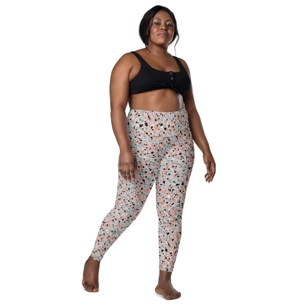 Coral Terrazzo on Leggings with Pockets — Front
