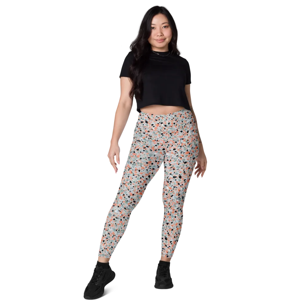 Coral Terrazzo on Leggings with Pockets — Front