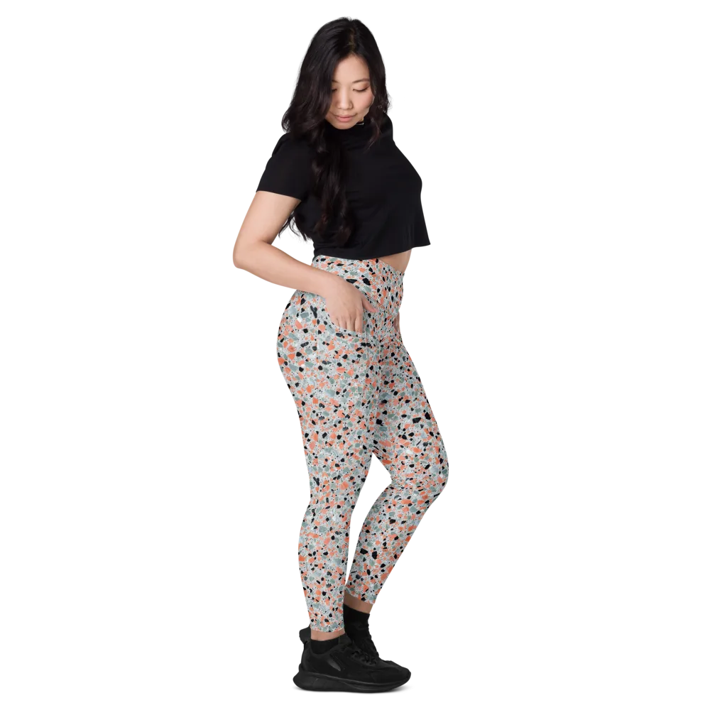 Coral Terrazzo on Leggings with Pockets — Right