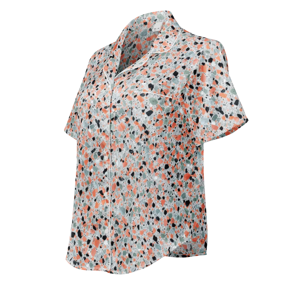 Coral Terrazzo on Women's Short Sleeve Pajama Top — Left Front