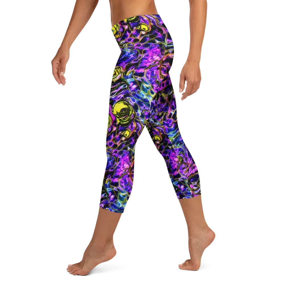 Midnight Fluorescence on Capri Leggings — Left