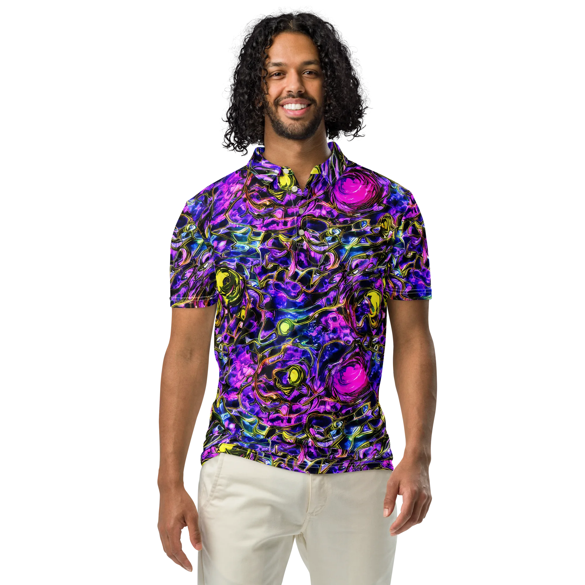 Midnight Fluorescence on Men's Slim Fit Polo Shirt — Front