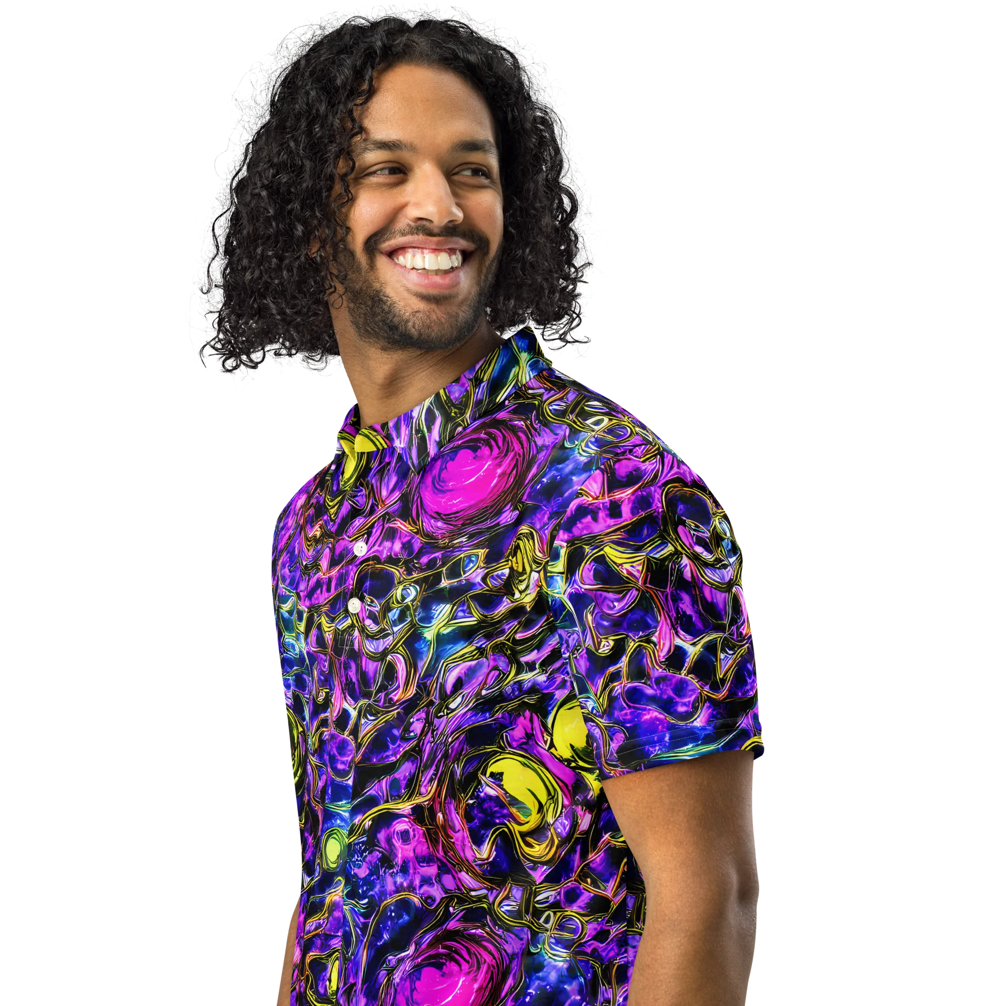 Midnight Fluorescence on Men's Slim Fit Polo Shirt — Left Front