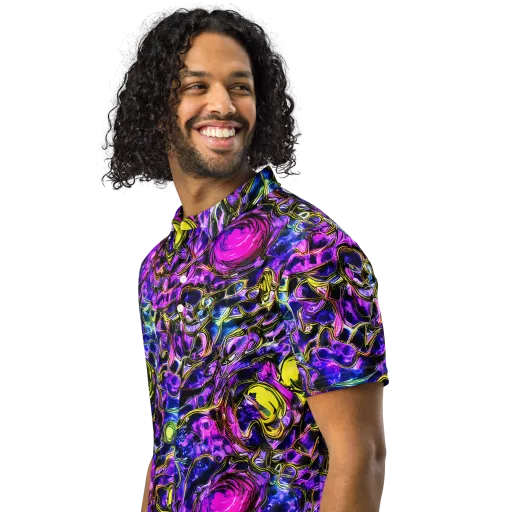 Midnight Fluorescence on a Men's Slim Fit Polo Shirt