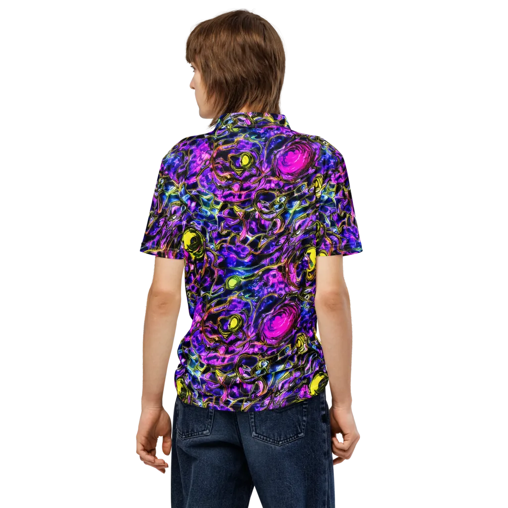 Midnight Fluorescence on Men's Slim Fit Polo Shirt — Back