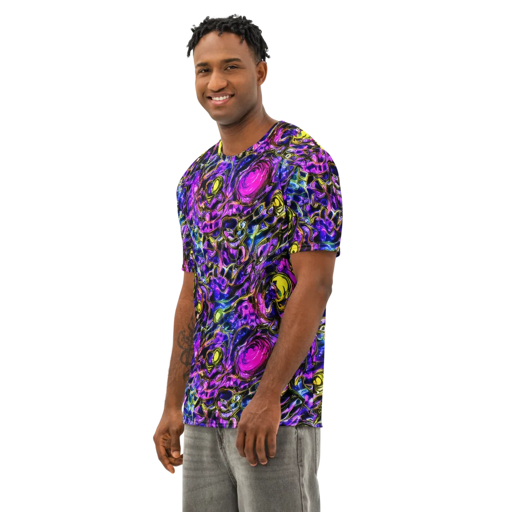 Midnight Fluorescence on Men's Cotton Crew Neck T-Shirt — Left Front