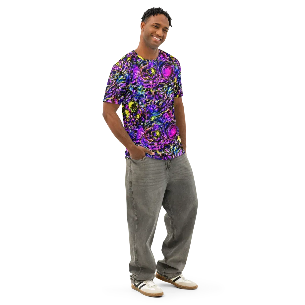 Midnight Fluorescence on Men's Cotton Crew Neck T-Shirt — Right Front