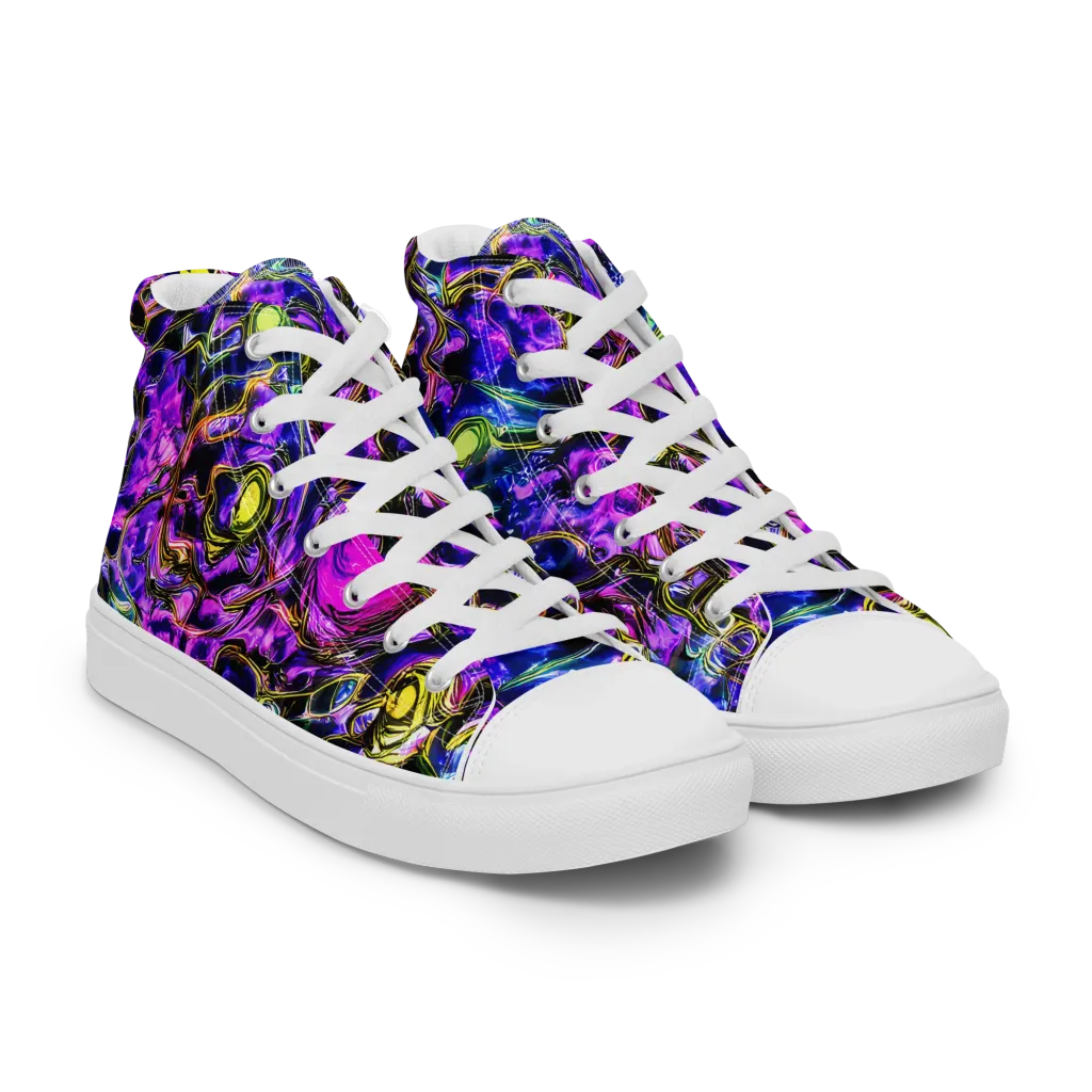 Midnight Fluorescence on Men's High Top Canvas Shoes — Right Front