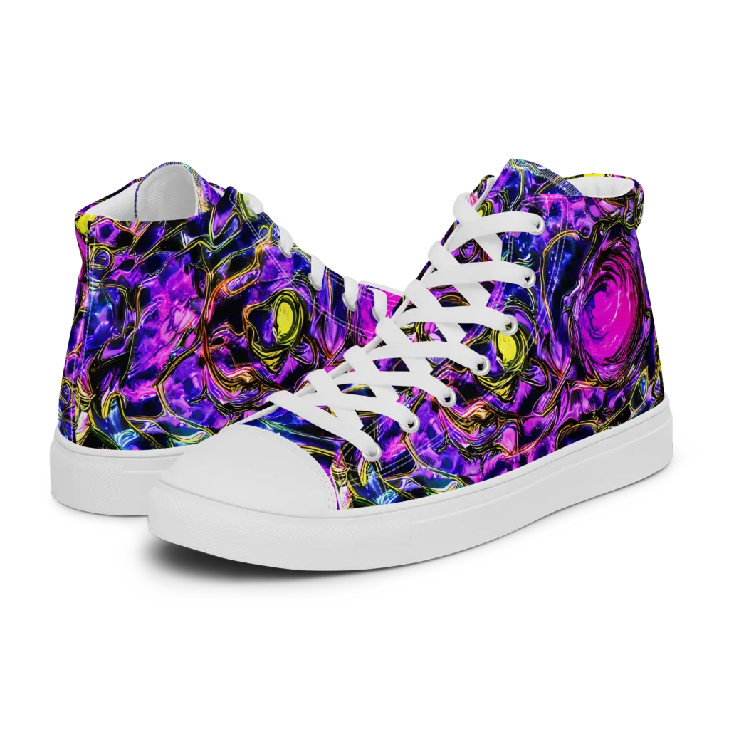 Midnight Fluorescence on Men's High Top Canvas Shoes — Left