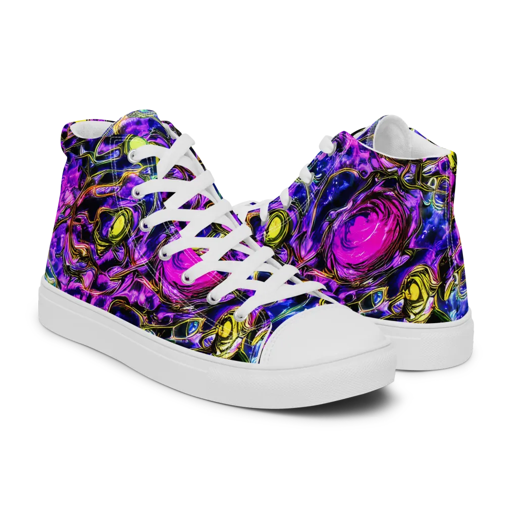 Midnight Fluorescence on Men's High Top Canvas Shoes — Right