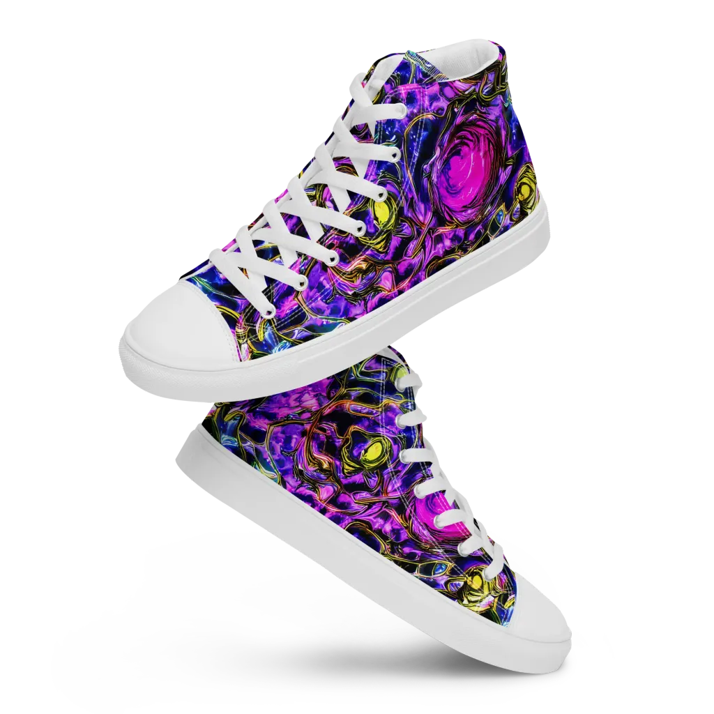 Midnight Fluorescence on Men's High Top Canvas Shoes — Front