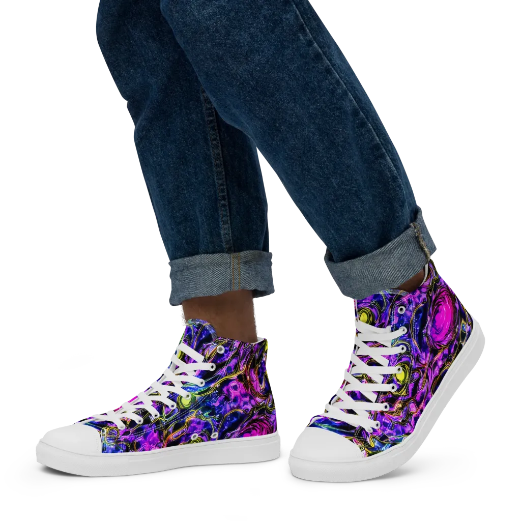 Midnight Fluorescence on Men's High Top Canvas Shoes — Left