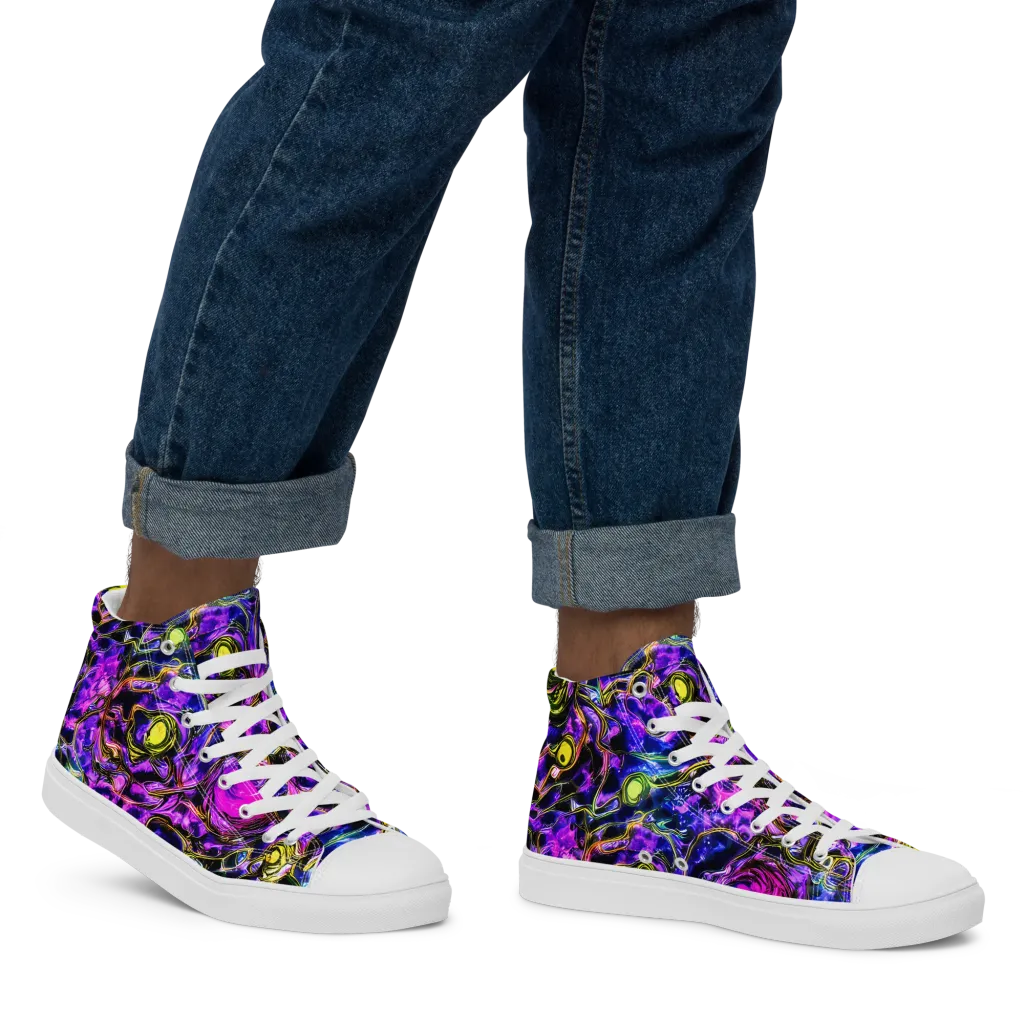 Midnight Fluorescence on Men's High Top Canvas Shoes — Right