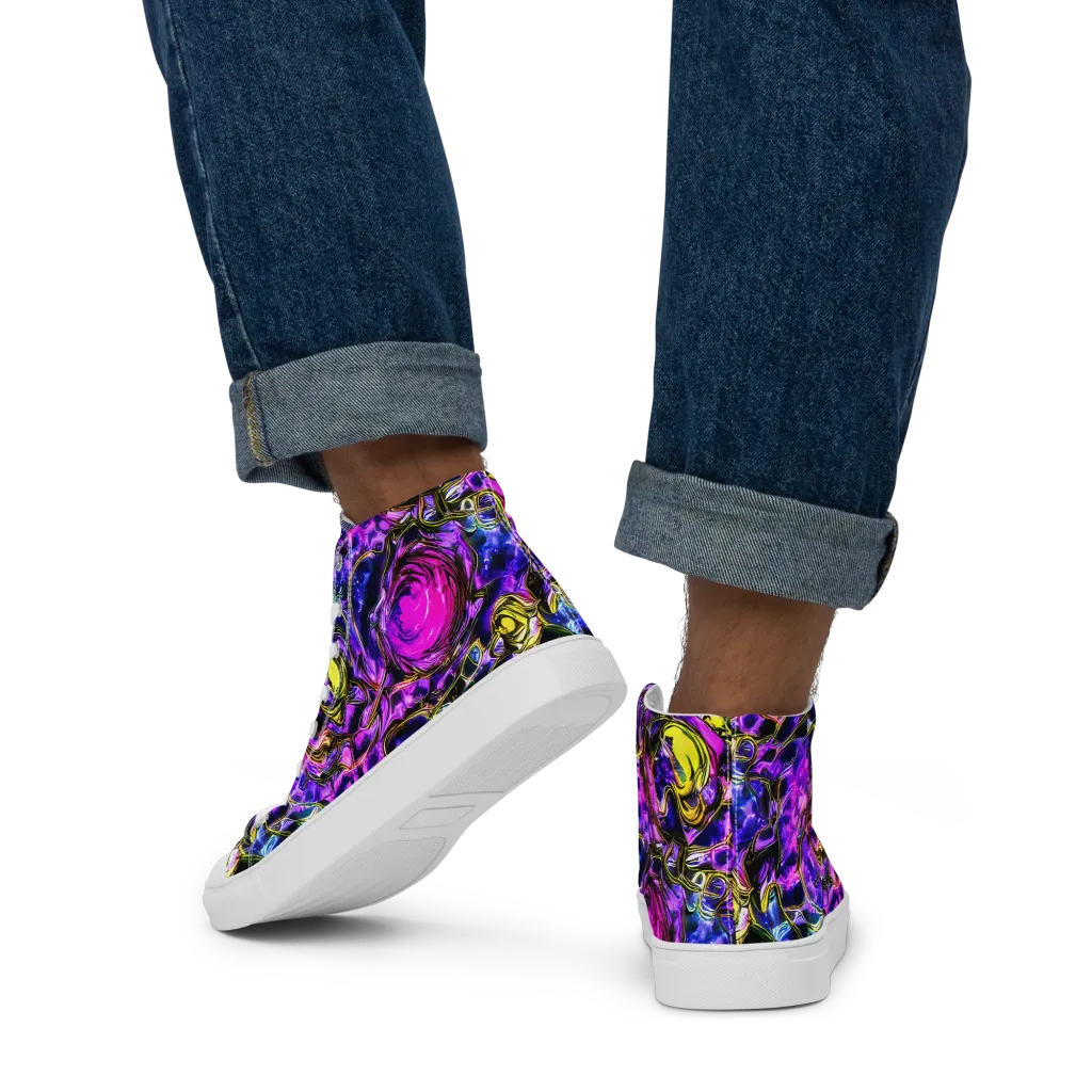 Midnight Fluorescence on Men's High Top Canvas Shoes — Back