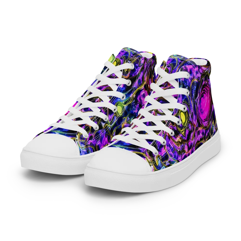 Midnight Fluorescence on Women's High Top Canvas Shoes — Left Front