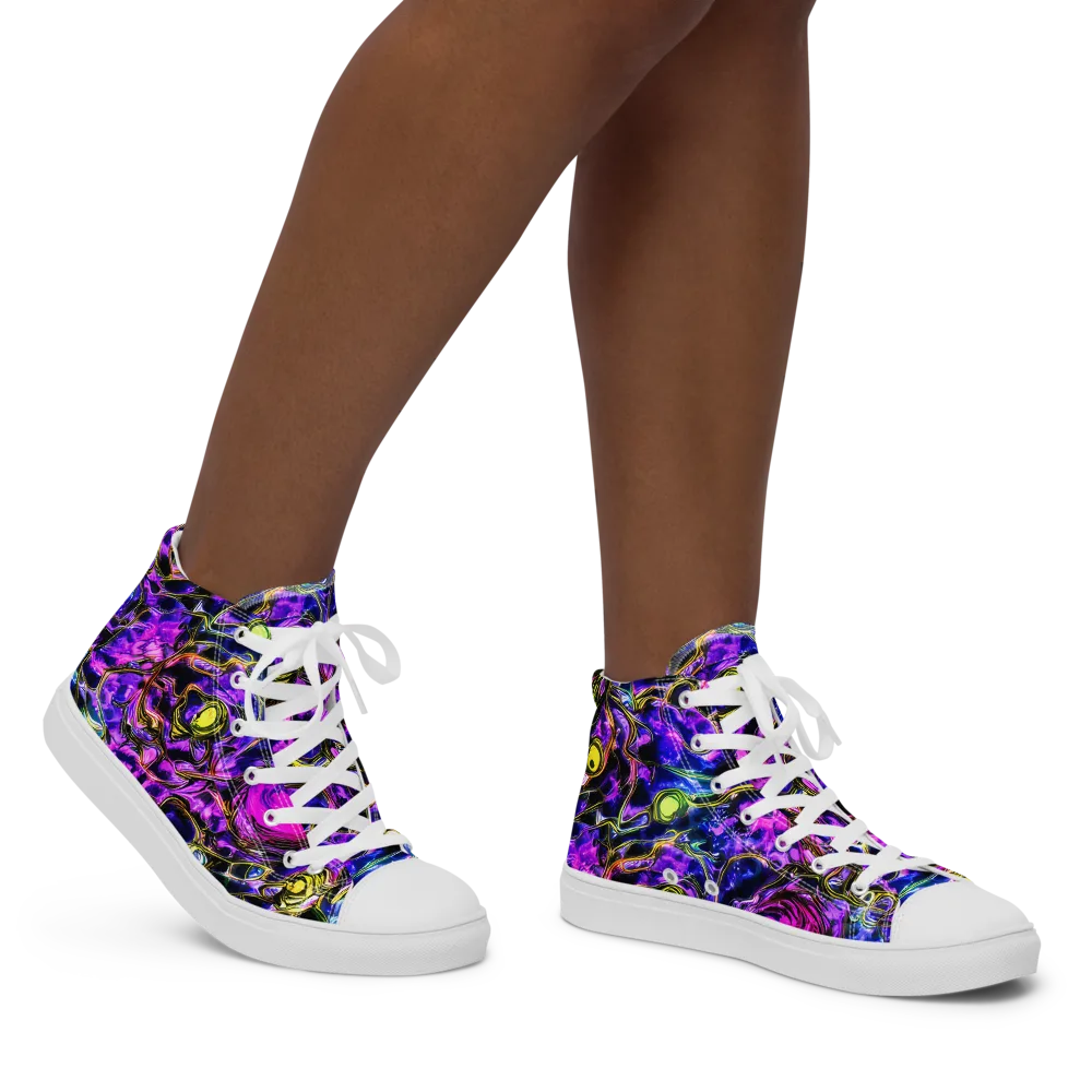 Midnight Fluorescence on Women's High Top Canvas Shoes — Right
