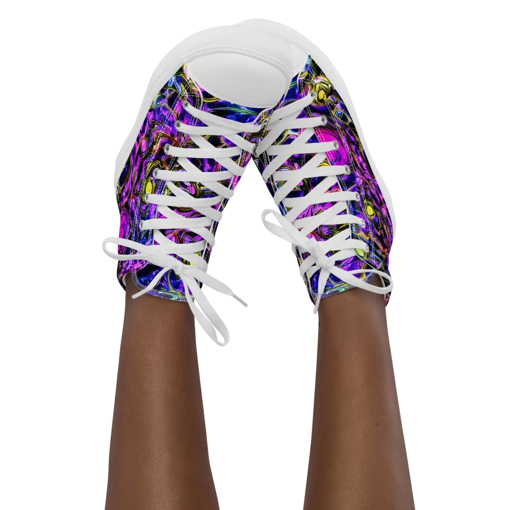 Midnight Fluorescence on Women's High Top Canvas Shoes — Front