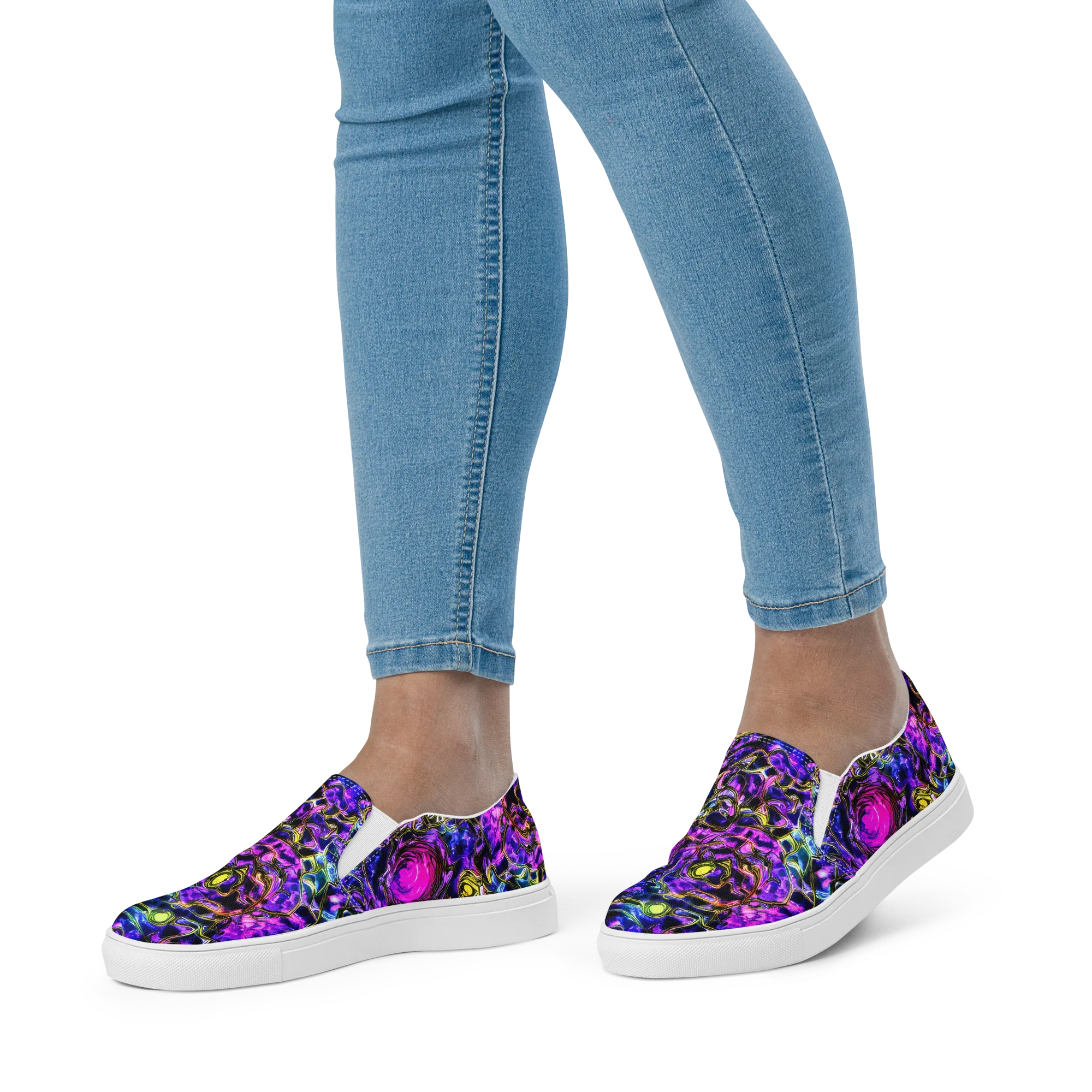Midnight Fluorescence on Women's Slip-On Canvas Shoes — Front