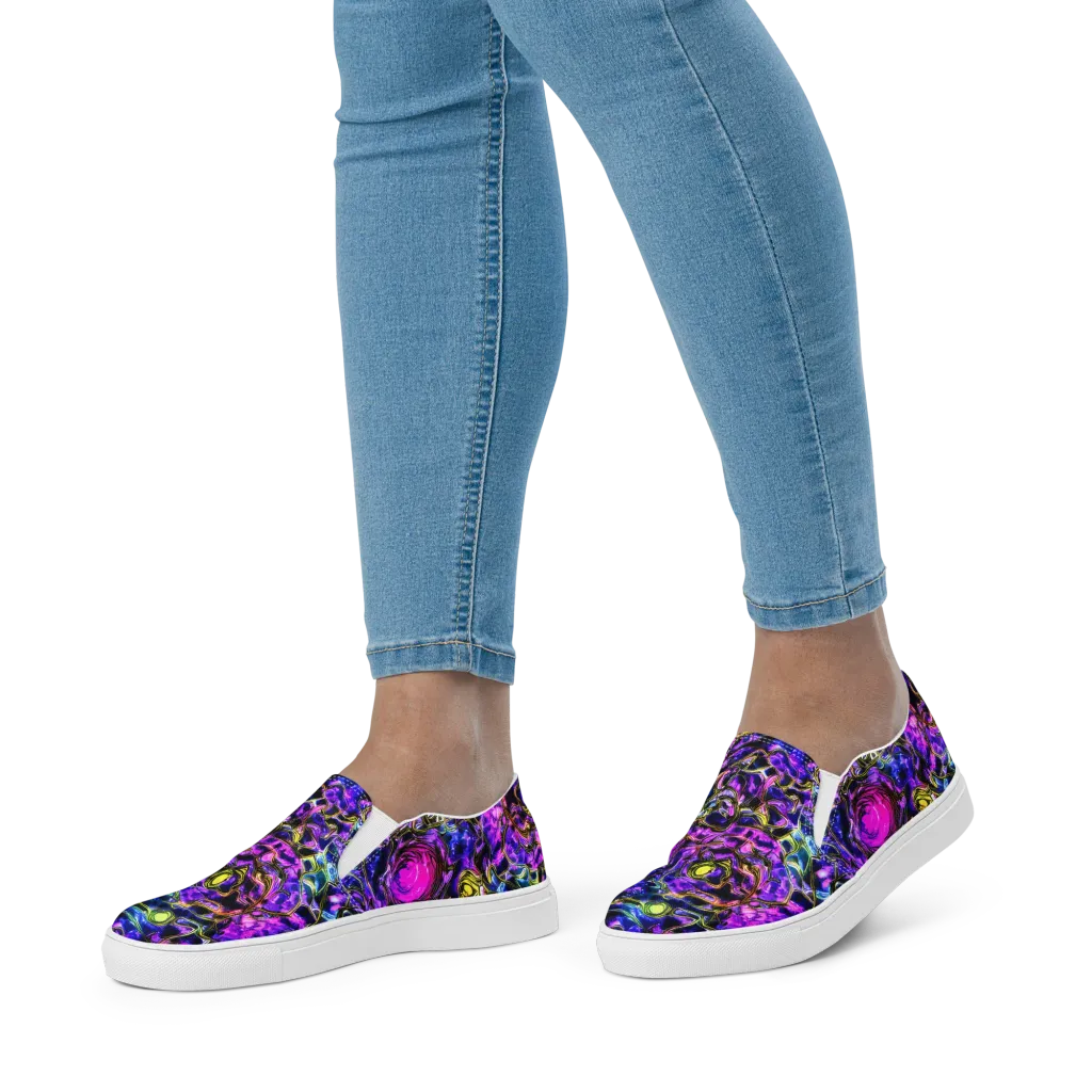 Midnight Fluorescence on Women's Slip-On Canvas Shoes — Front