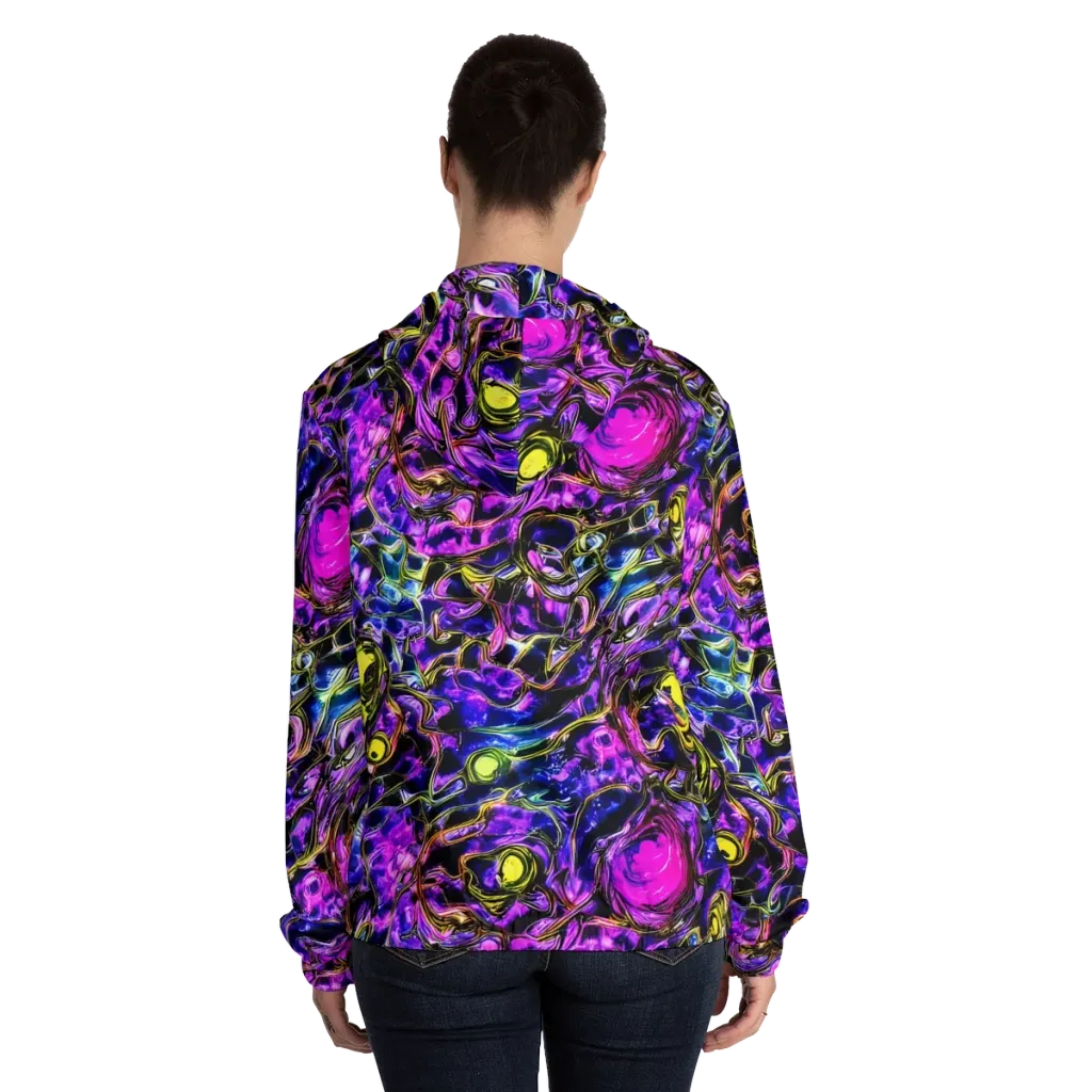 Midnight Fluorescence on Women's Full-Zip Hoodie — Back On Person