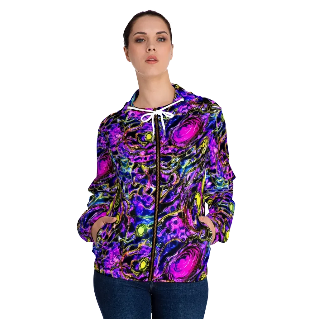 Midnight Fluorescence on Women's Full-Zip Hoodie — Front On Person