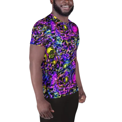 Midnight Fluorescence on a Men's Athletic T-Shirt
