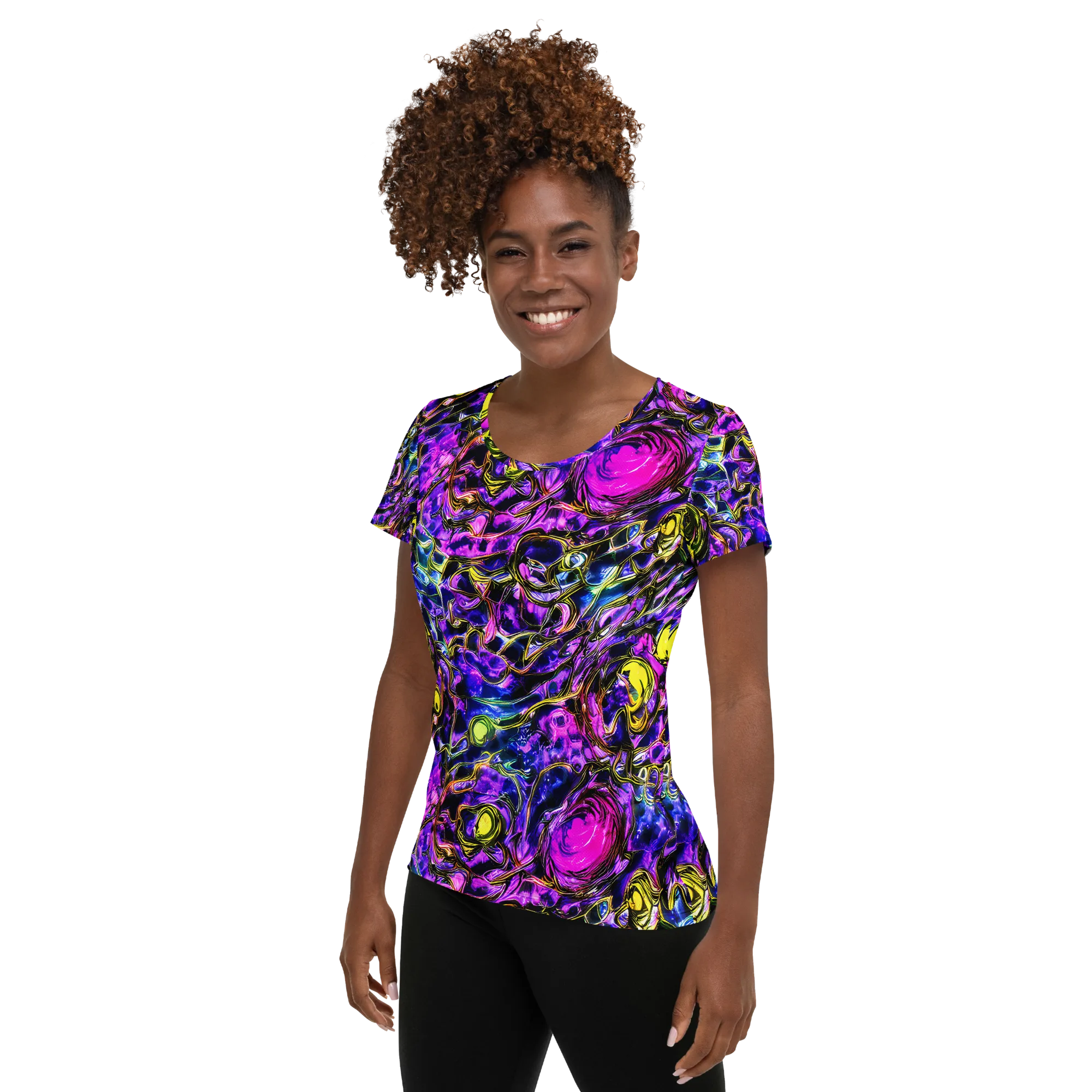 Midnight Fluorescence on Women's Athletic T-Shirt — Left