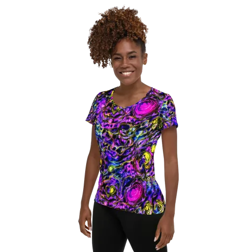 Midnight Fluorescence on a Women's Athletic T-Shirt