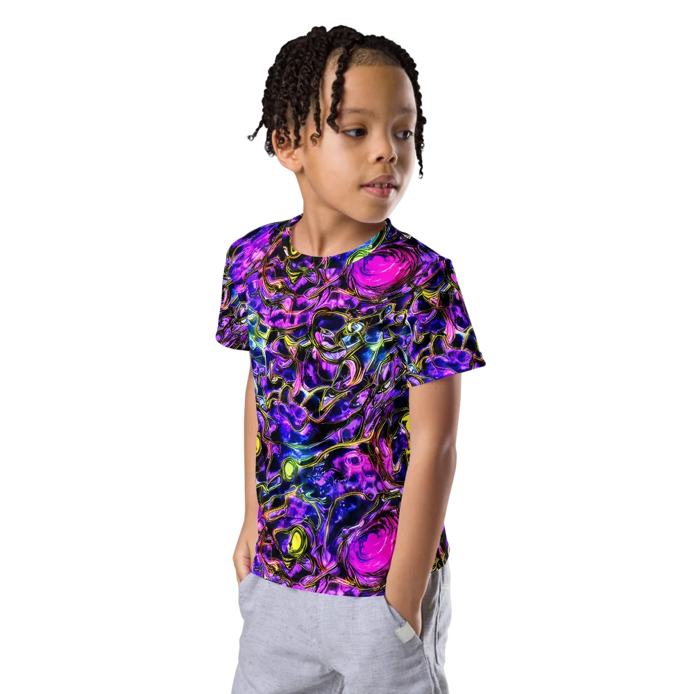 Midnight Fluorescence on Kids Crew Neck T-Shirt — Left Front