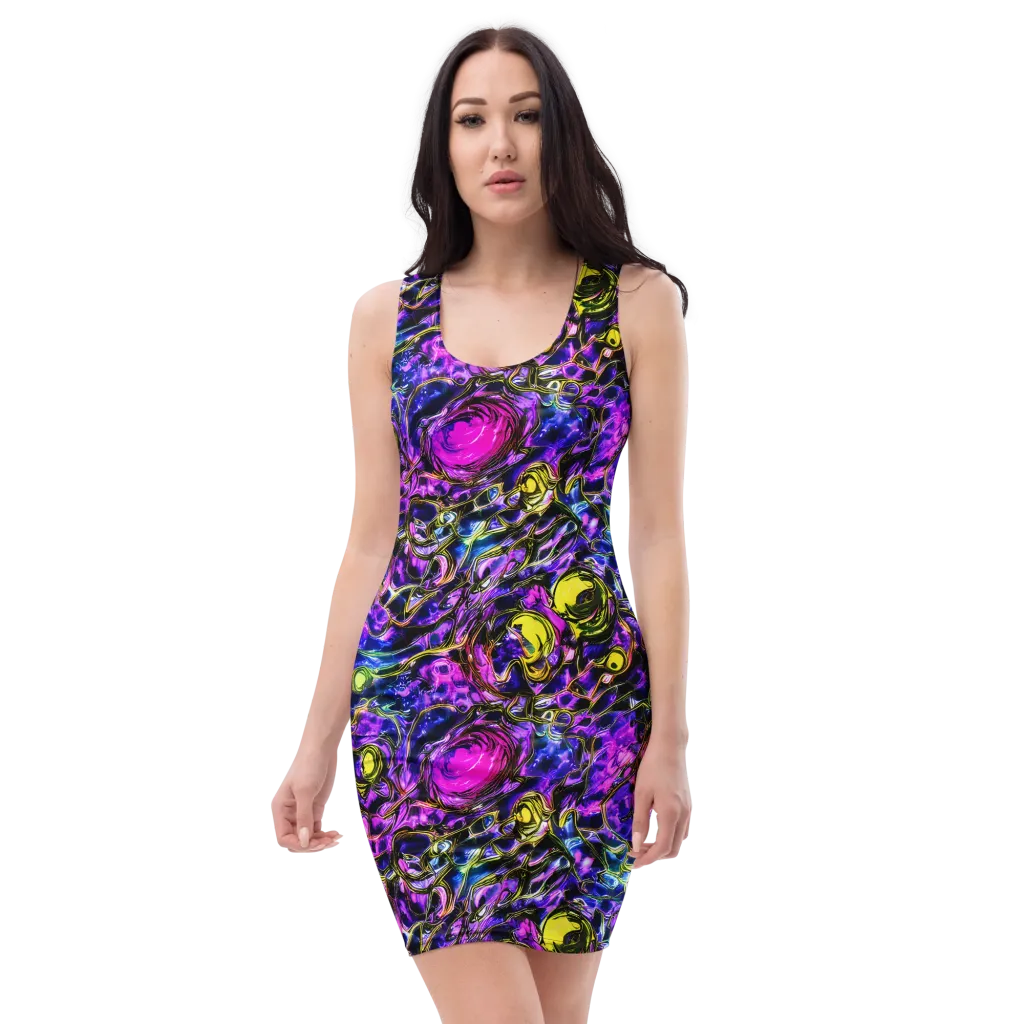 Midnight Fluorescence on Bodycon Dress — Front
