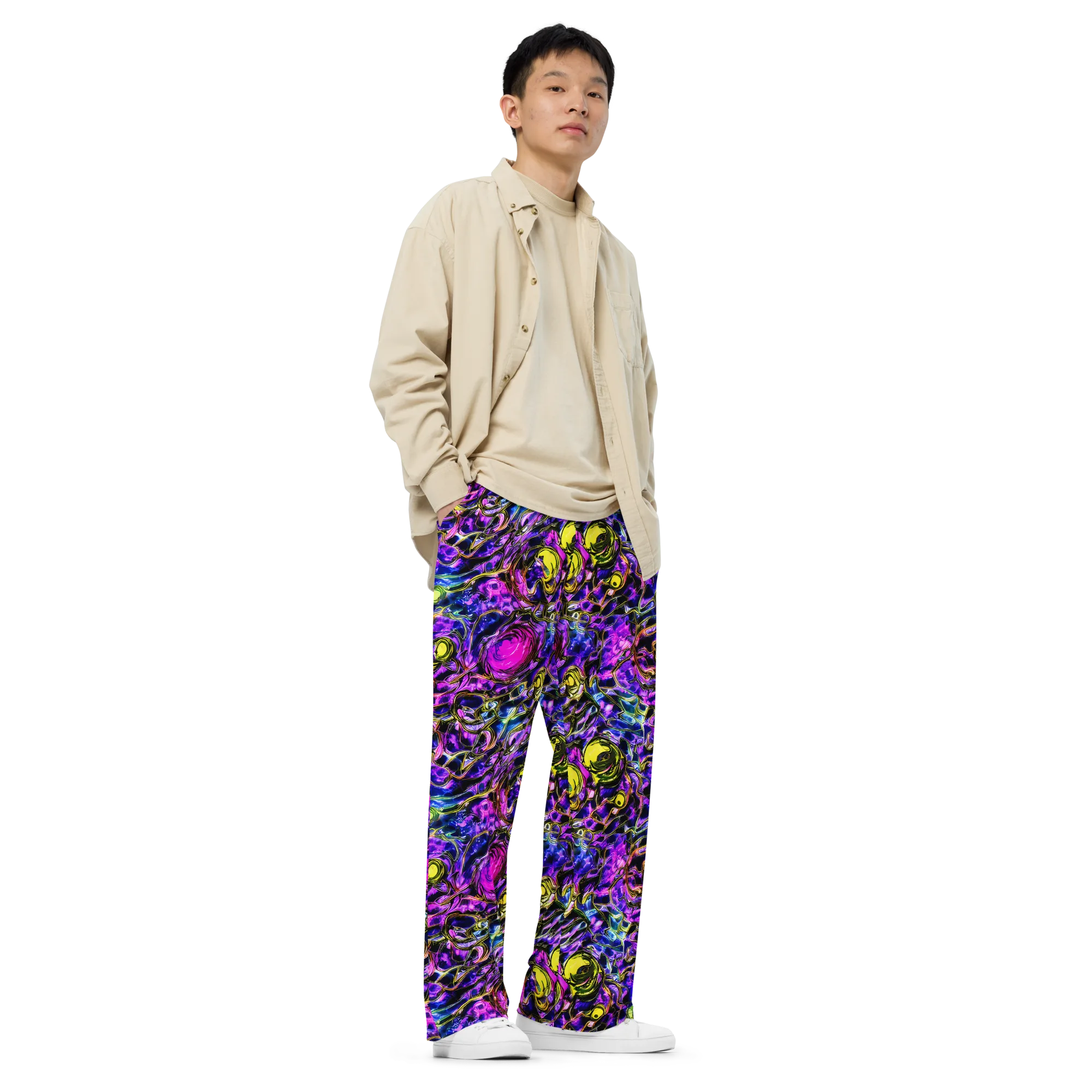 Midnight Fluorescence on Wide-Leg Pants — Right Front