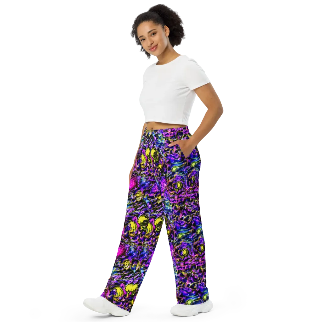 Midnight Fluorescence on Wide-Leg Pants — Left Front