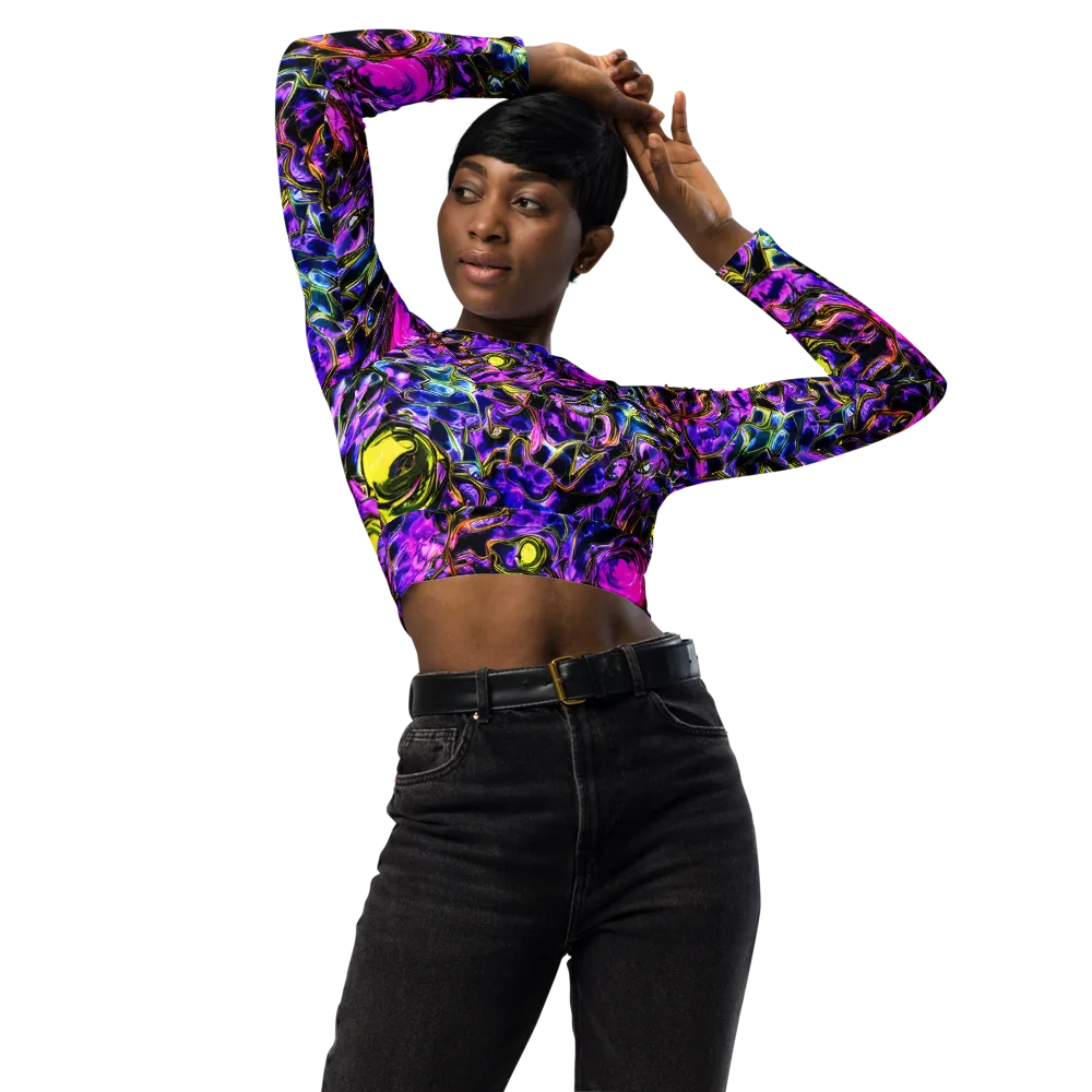 Midnight Fluorescence on Long Sleeve Crop Top — Front