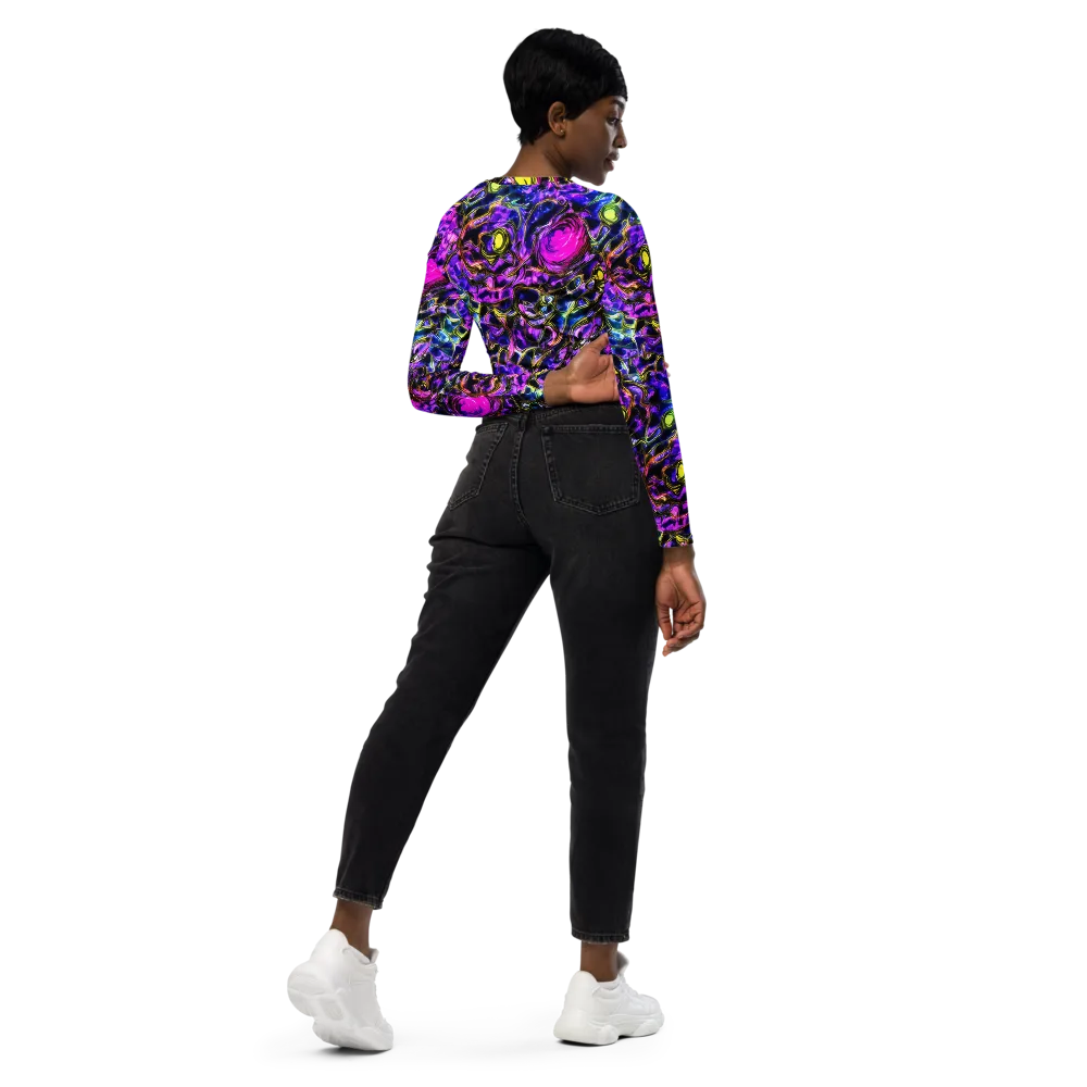 Midnight Fluorescence on Long Sleeve Crop Top — Right Back